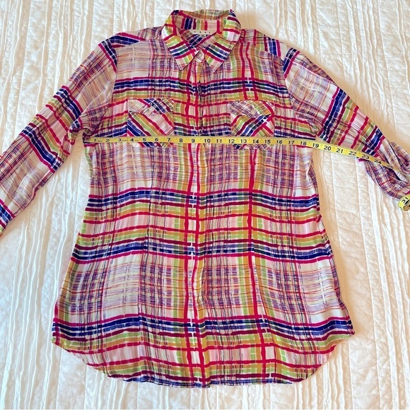CAbi Button Down Colorful Plaid Blouse Top Long Sleeve SZ M - Picture 14 of 15